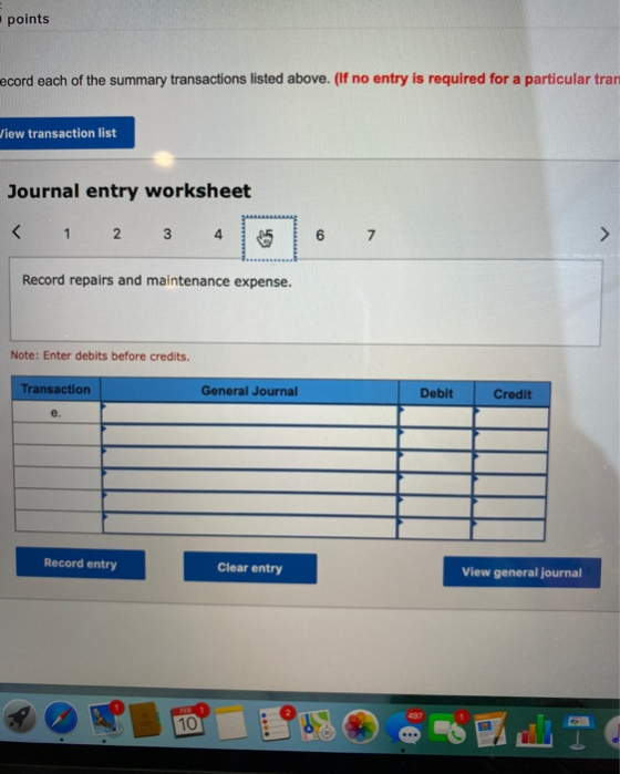 points acord each of the summary transactions listed above. (If no entry is required for a particular tran iew transaction l