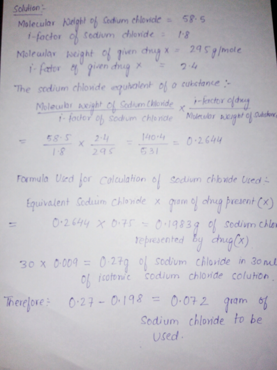 Solution Molecular Ndh ob Codium chlovide 58-5 i-factor oh Sedium chlonide a Molecular weight of liven dni0·29S7/mole The sed