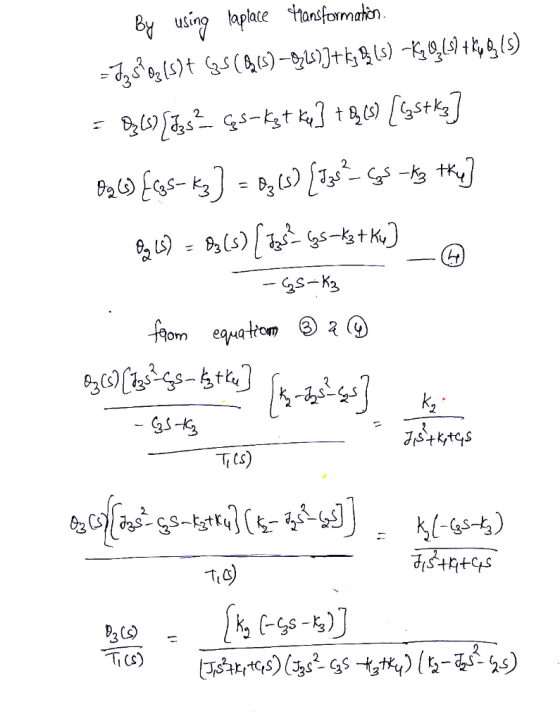 By using laplace Hansformation. =Jys$03 (s)+ GS (913) –919]+ ks 8 (5) Kg Q,69 4 2 (3) = 8,60[1.s? Gs - Eg t kiv] +265[ystki]