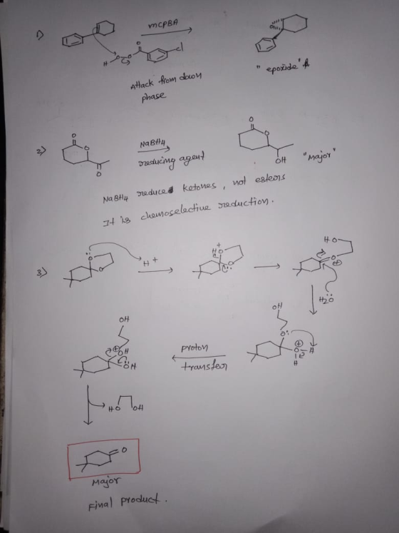 MCPBA to epoxide of Attack from down phase Na Bt4 OH reducing agent major Na BH4 reduced ketones not esters It is chensosel