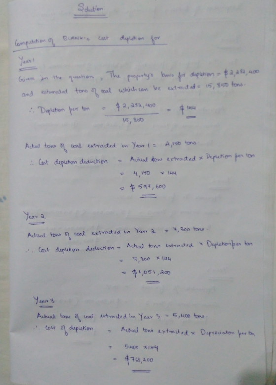 Solution Computation of BLANK cost depletion for Year! Given in the question . The propertys baro for depletion = $2,282,400