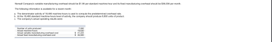 Norwall Companys variable manufacturing overhead should be $1.95 per standard machine-hour and its fixed manufacturing overh