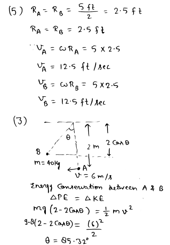 (5) RA= Rp = 542 = 2.567 RA= RB = 2.5 ft A u -WRA = 5 x 2.5 TA = 12.5 ft/sec UB 582.5 B B = 12.5 ft/sec (3) k 지 2 Cono 2 m B