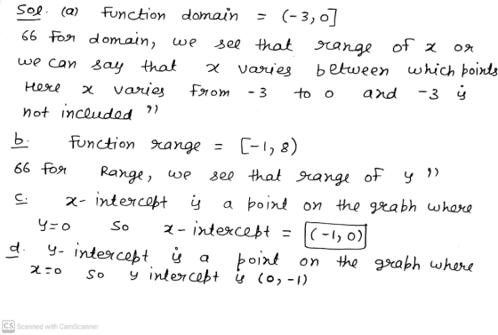 04 2 -3 9) sol (@) Function domain (-3,0] 66 for domain, we see that range of a we can say that 2 varies between which points