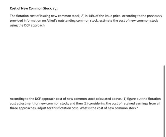 Cost of New Common Stock, re: The flotation cost of issuing new common stock, F, is 14% of the issue price. According to the