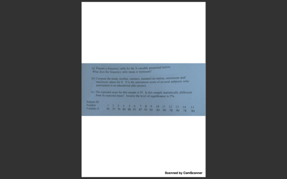 u) Prepare a frequency table for the X -variable presented below What does the frequency table mean or represent (b) Compute