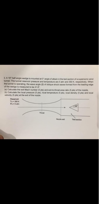 3. A 18 half-angle wedge is mounted at angle of Back in the section of a supersonic wind tunnel. The tunnel reservoir pressu