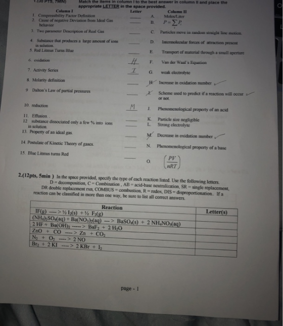 PS M atch the mems in column to the best answer in coll a appropriate LETTER in the space provided. Column Letter Column II C