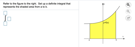 Refer to the figure to the right. Set up a definite integral that represents the shaded area from a to b. @ 8 ปี Ly=f(x) a