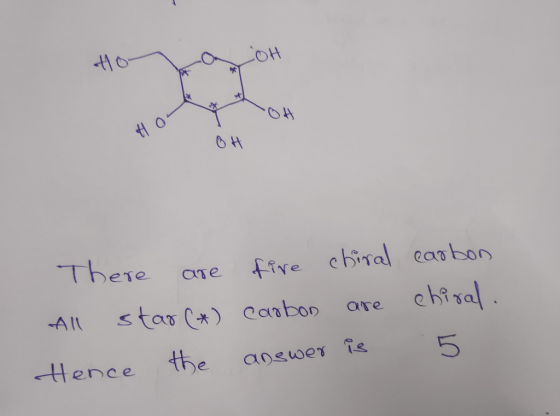 tor OH There are fire chiral earbon All star (*) carbon are chiral. Hence the answer is 5