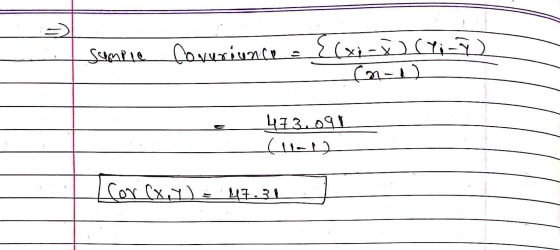) Sample Coveriunce لانا للاند) Con-1 لوہ 13ا جلجلل) Cor(x,y) = 47.31