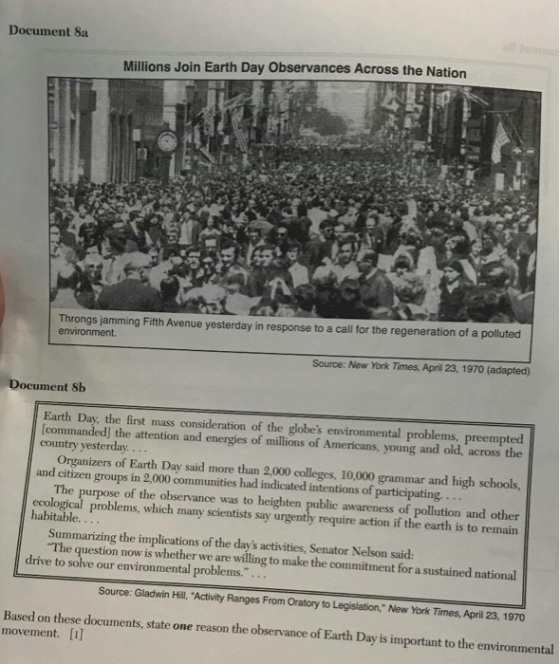 Document 8a Millions Join Earth Day Observances Across the Nation Throngs jamming Fifth Avenue yesterday in response to a cal