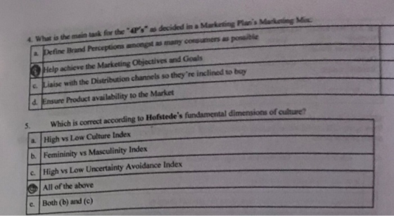 4. What is the main task for the decided in a Marketing Plans Marke Define Brand Perceptions anong as many commers as possib