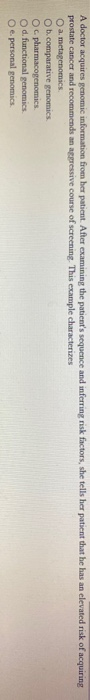 A doctor acquires genomic information from her patient. After examining the patients sequence and inferring risk factors, sh