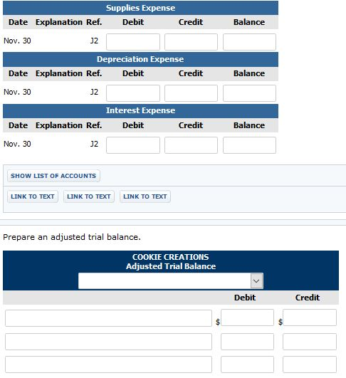 Supplies Expense Date Explanation Ref. Debit Credit Balance Nov. 30 J2 Depreciation Expense Date Explanation Ref. Debit Credi