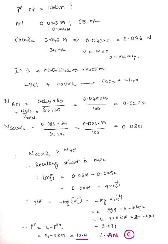 Pof a Soluli n? Hcl 5 mL O O45 M 0 045N Cacoh)z O O43 M 0 086 N O O43x2 35 mL N Mx z 2 Valaney It is a neurali Sed on reactio