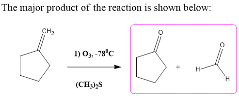 The major product of the reaction is shown below: CH2 1) 03, -78°C - H (CH3)2