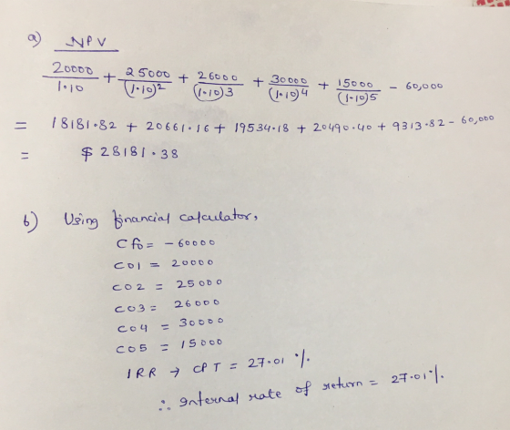 20000 + 25000 + 26000 1010 1.102 (1010)3 + 30000 (10194 + 15000 (1105 - 60,000 = 18181.82 + 20661.16+ 19534.18 + 20490.40 + 9