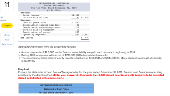 11 $2,529 points METAGROBOLIZE INDUSTRIES Income Statement For the Year Ended December 31, 2018 ($ in 000s) Revenues Sales re