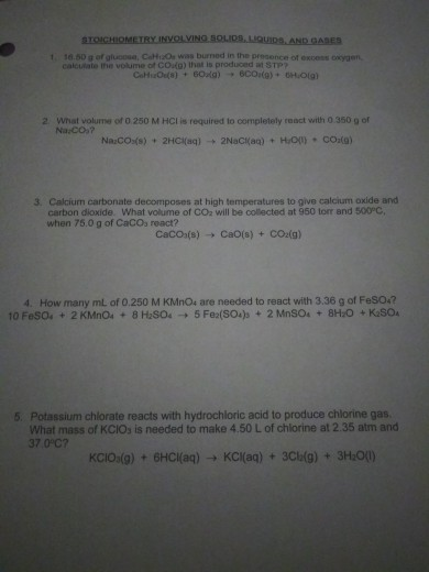 STOICHIOMETRY INVOLVING SOLIDS, LIQUIDS AND GASES 116.5 of gluca Cala was burned in the prononce of calculate the volume of C