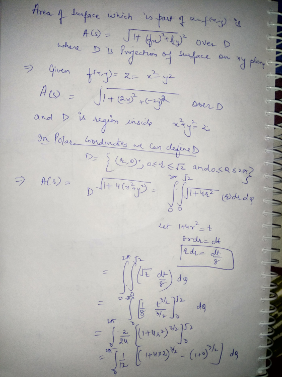 THU A (s) where Area of surface which is part of - fracy is JH f + y)² Over D D is Projection of surface xy plane Given frm.y