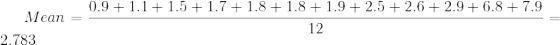 0.9+1.11.5 1.71.8+1.8+1.9 2.5 + 2.6 +2.9 6.8 +7.9 Mean- 12 2.783