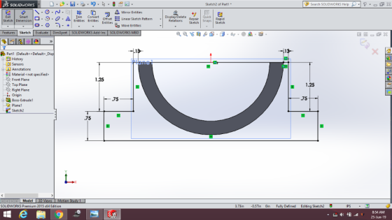 Sketch2 of Part1 Search SOLIDWORKS Help X S SOLIDWORKS A Mirror Entities Ouick Exit Trim - Entuties Entities Conver Display/D