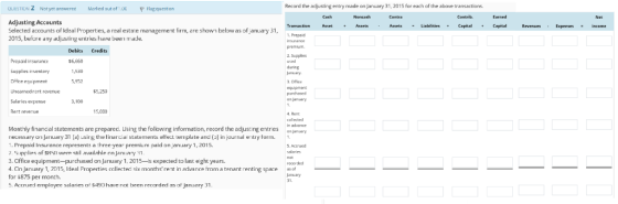 QueSTION 2 Nat yet answered Marked out of 1 agquest on Record the adjusting entry made on January 31, 2015 for each of the ab