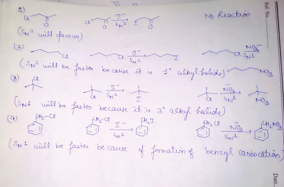 No Reaction No Reaction 65 a Ref. No.. (SN? will favour) . I : (SN² will be faster because it is to alkyl halide) - NO3 (SNI