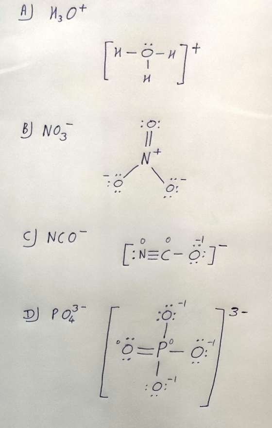 AJ H₂O+ H- 0-477 - I B) No c) NCO- [:N=C-8 DJ Por :0; 73-