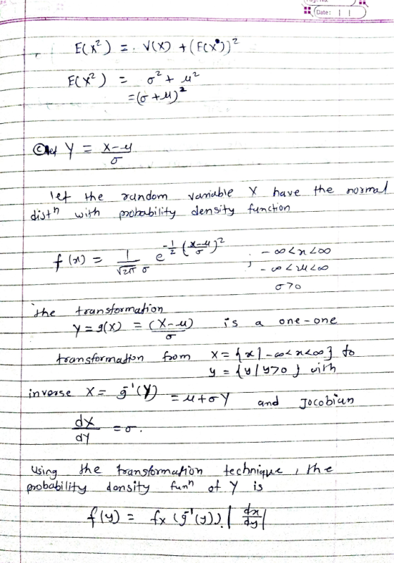 Date 1 2 et the 74ndo have the no ability densty funsion (J1) nstormaion one -on amsformaudton and Jocobam the transmehon technique probability donsity nat.Y