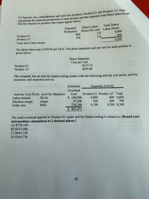 51) Snavely, Inc., manufactures and sells two products Product El and Product A7. Data concerning the expected production of