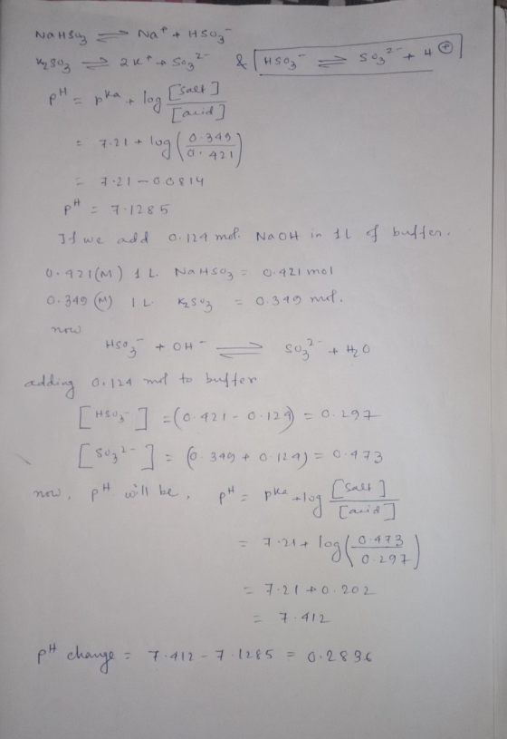 Soz - Soz ² + 401 Natsuz - Nat & HSO3- 450 - 2ut & Soz 2- & pH = pka log [salt] [acid 2.21 + log (343) 7.21 0.349 0 421 - 7.2