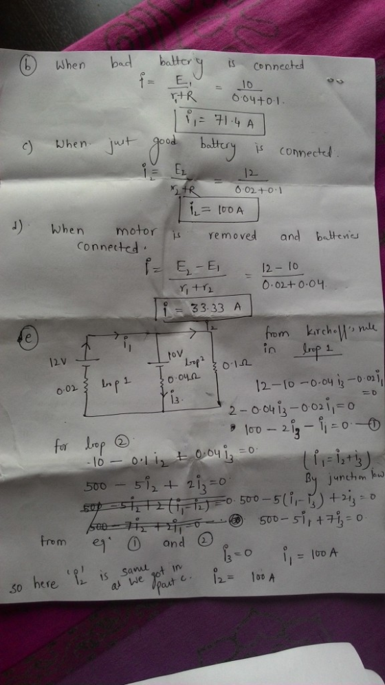 b When bad battcyt boe connected 2 J) When motor Connetted removed and btenes 12 Io 33.33 A 2 v tov /2-to-o.oy İ,-0 on, 2-0.0