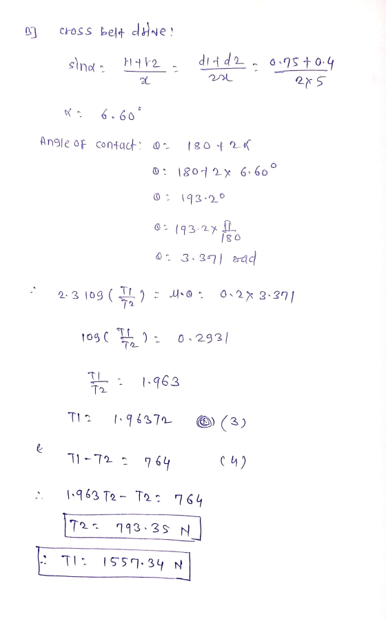 B] cross belt dowe! sind 11412. d4d2 = 0.75 +0.4 zse 6.60° Angle of contact: Os 1804 2K 0 : 180-42% 6:60° 0 : 193.20 02193.24