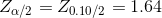 Z_{\alpha/2}=Z_{0.10/2}=1.64