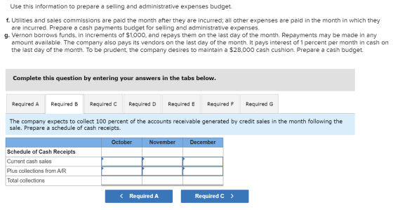 Use this information to prepare a selling and administrative expenses budget. f. Utilities and sales commissions are paid the