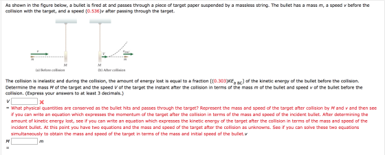 As shown in the figure below, a bullet is fired at and passes through a piece of target paper suspended by a massless string.