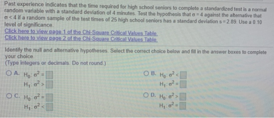 Past experience indicates that the time required for high school seniors to complete a standardized test is a normal random v