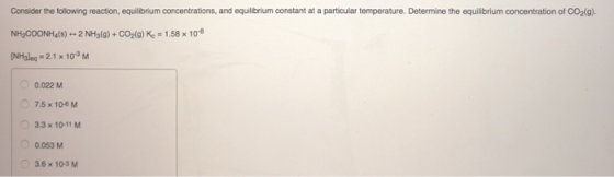 Consider the tollowing reaction, equilbrium concentrations, and equilibrium constant at a particular temperature. Determine t