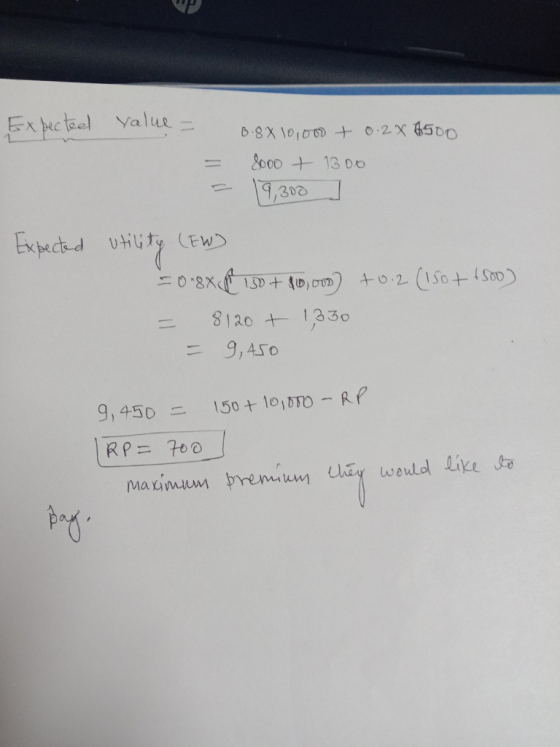 w Expected value = = = 0.88 10,000+ 0.2x 4500 8000 + 1300 19,300 ] Expected +0.2 (150 + 1500) utility (EW) song XM130 + 80, o