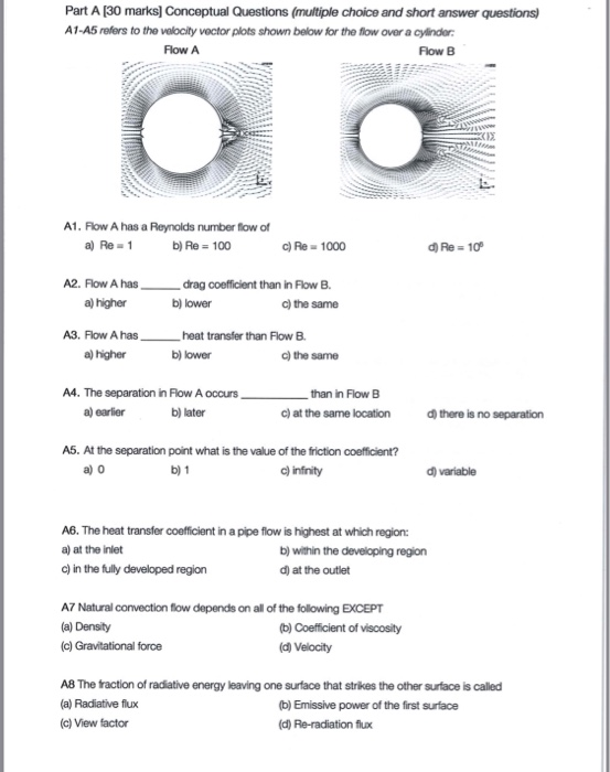 Part A [30 marks] Conceptual Questions (multiple choice and short answer questions) A1-A5 refers to the velocity vector plots
