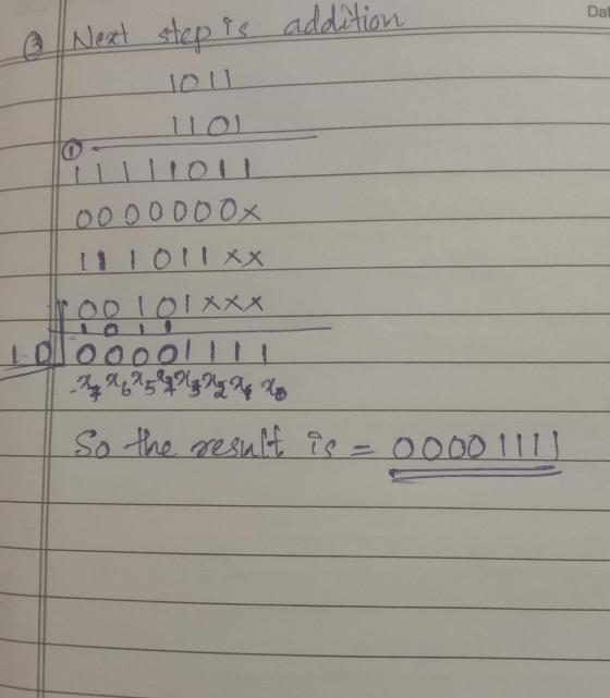 Da ② Next step is addition 100 o 110 ||900 ooooooox 111011xx roo 101XXX o 임 Idioooo!!!! Ally no So the result is = 00001111 0