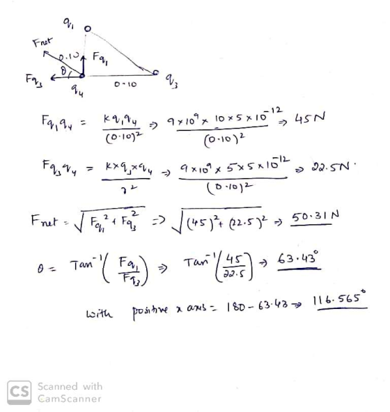 Fnet au 0-10 Fq, q = kq, 9 (0.1992 9 x 109 x 10x5 8 10 12 450 (0-10)2 = KX 9, 9x100 5x5x10 22.5N: (0:0) F9, V7 Kxqxy = 4x108