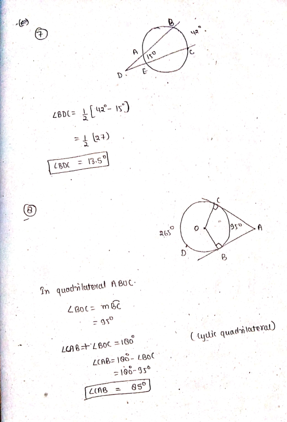 TO 28D = [ 42°- x) *(27) LBDC 0 950 SA : In quadrilateral A BUC: 2 30 = m 2 = 910 (lyuic quadrilateral) LCA B+BOC = 180° ZCA