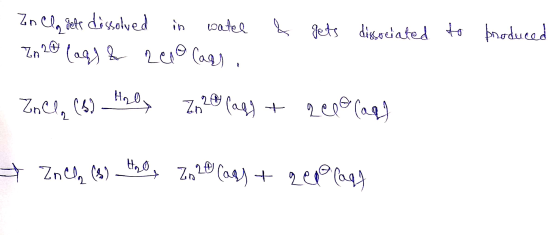 Zn ela gets dissolved in watel Zn 20 lags & repo Cass. & gets dissociated to produced - Zacla (6) Holy Z120 (as) + 200€ (ag)