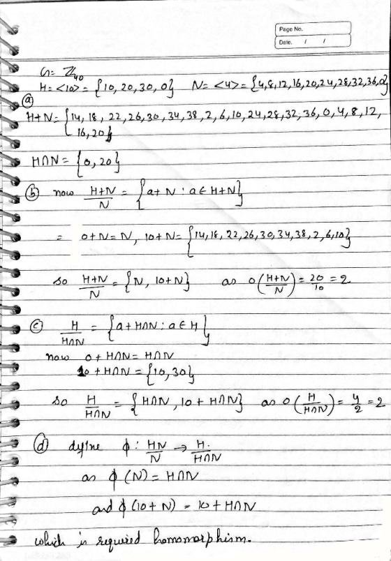 Page No. Date. 1 G= 20 H:<b>= {10,20,30, 04 Nz <4>= {4,64,12,16,20,24,28,32,36.6|| HANfiu, 18 , 22,26,30,34,38,3,6,10,24,2843