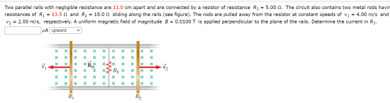 Two parallel rails with negligible resistance are 11.0 cm apart and are connected by a resistor of resistance R3 = 5.00 N. Th
