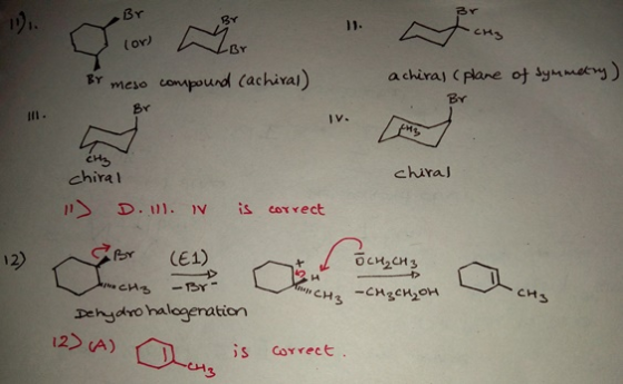 BY CH (ov) BY Rr meso compound Cachival) BY iv. chiral chira) 12 OCH2CH CH 3 Dehydro halogeration 2ss is carre CoYrect 3