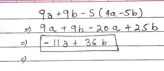 qa+96-5 (4a-5b) - 9 a +96-20 a +25b =) l-llat 36b
